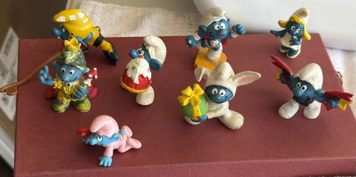 Vintage Schleich Smurfs Lot 8 Peyo Super Smurf Easter Bunny Vampire Smurfette