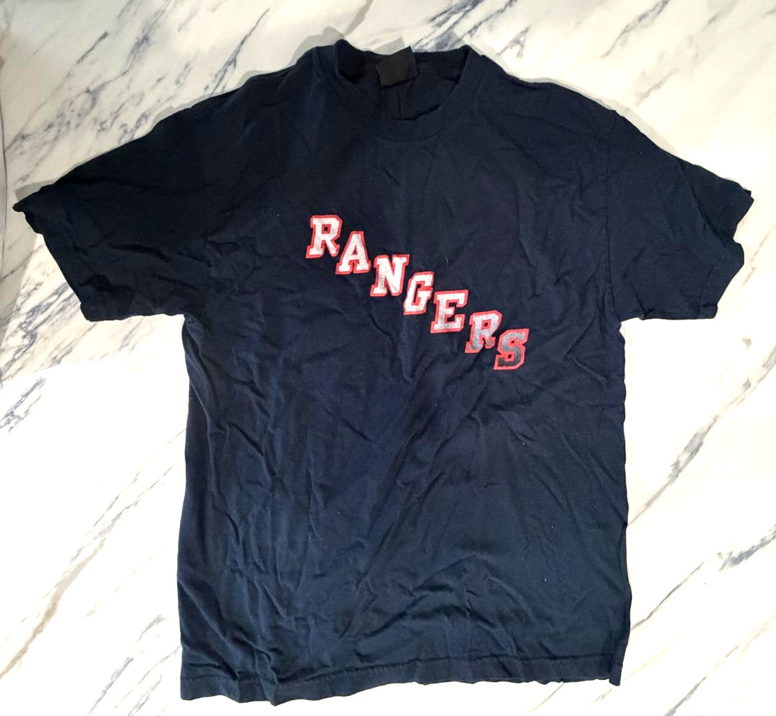 New York Rangers NHL Hockey Navy Blue T-Shirt Graphic Tee 1990s Vintage Mens