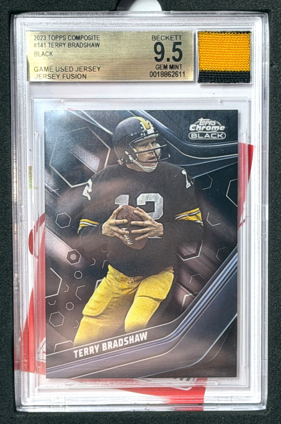 2023 Topps Chrome Black Terry Bradshaw BGS 9.5 Game Worn Jersey Fusion Steelers