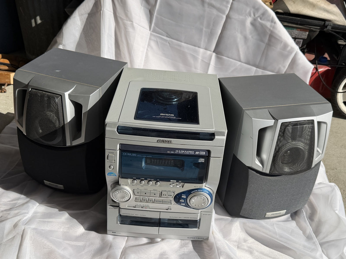 Aiwa CX-NAJ20U Mini Stereo 3CD Dual Cassette System w SX-NAJ20 Speakers AS-IS