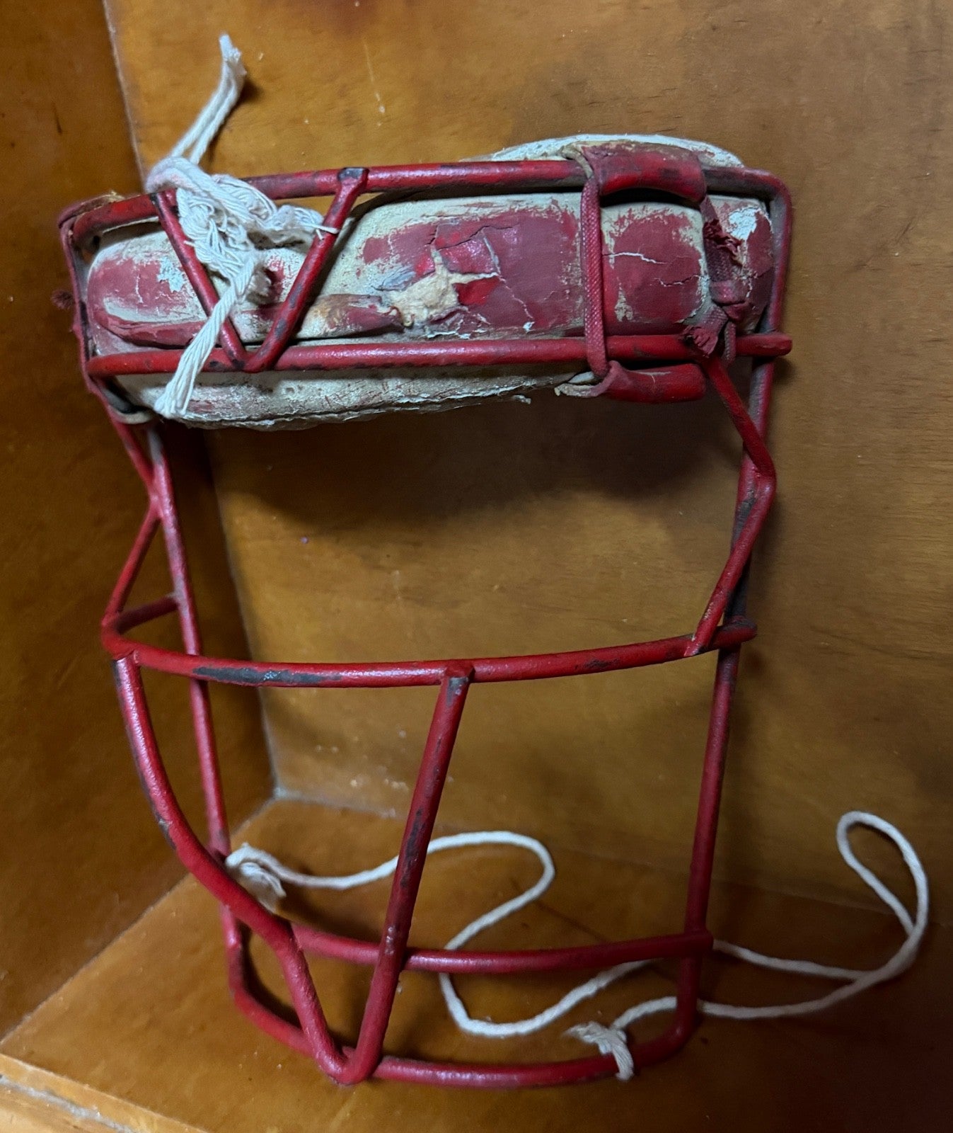 Vintage Red Wire Catcher's Mask 1950s 60s All Metal Cage Leather Pad Man Cave
