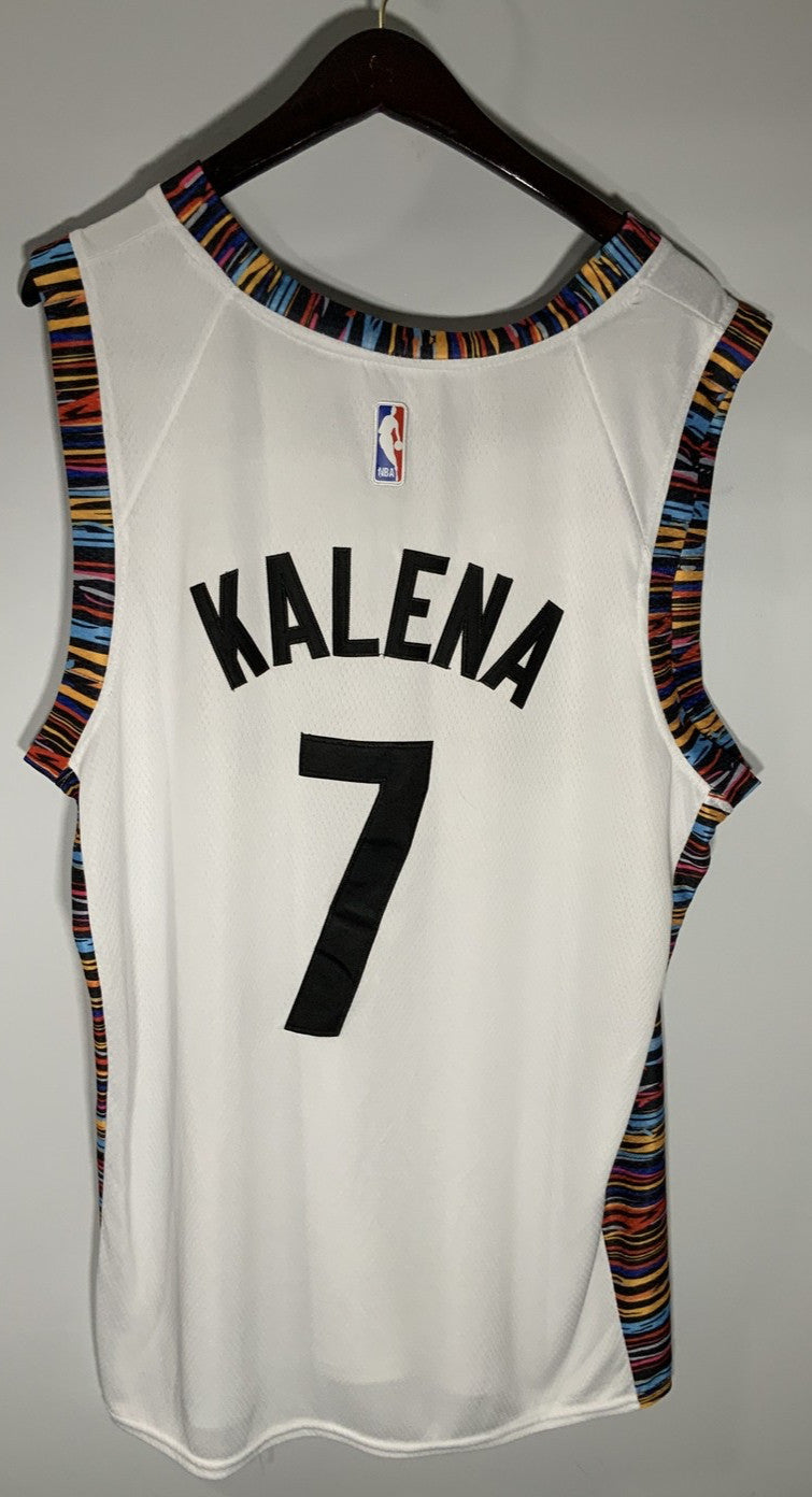 Nike Brooklyn Nets #7 KALENA Custom Swingman Jersey White City Panel L