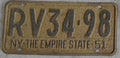 1951 1952 NY Empire State License Plate MATCHED PAIR RV34-98 Original Antique
