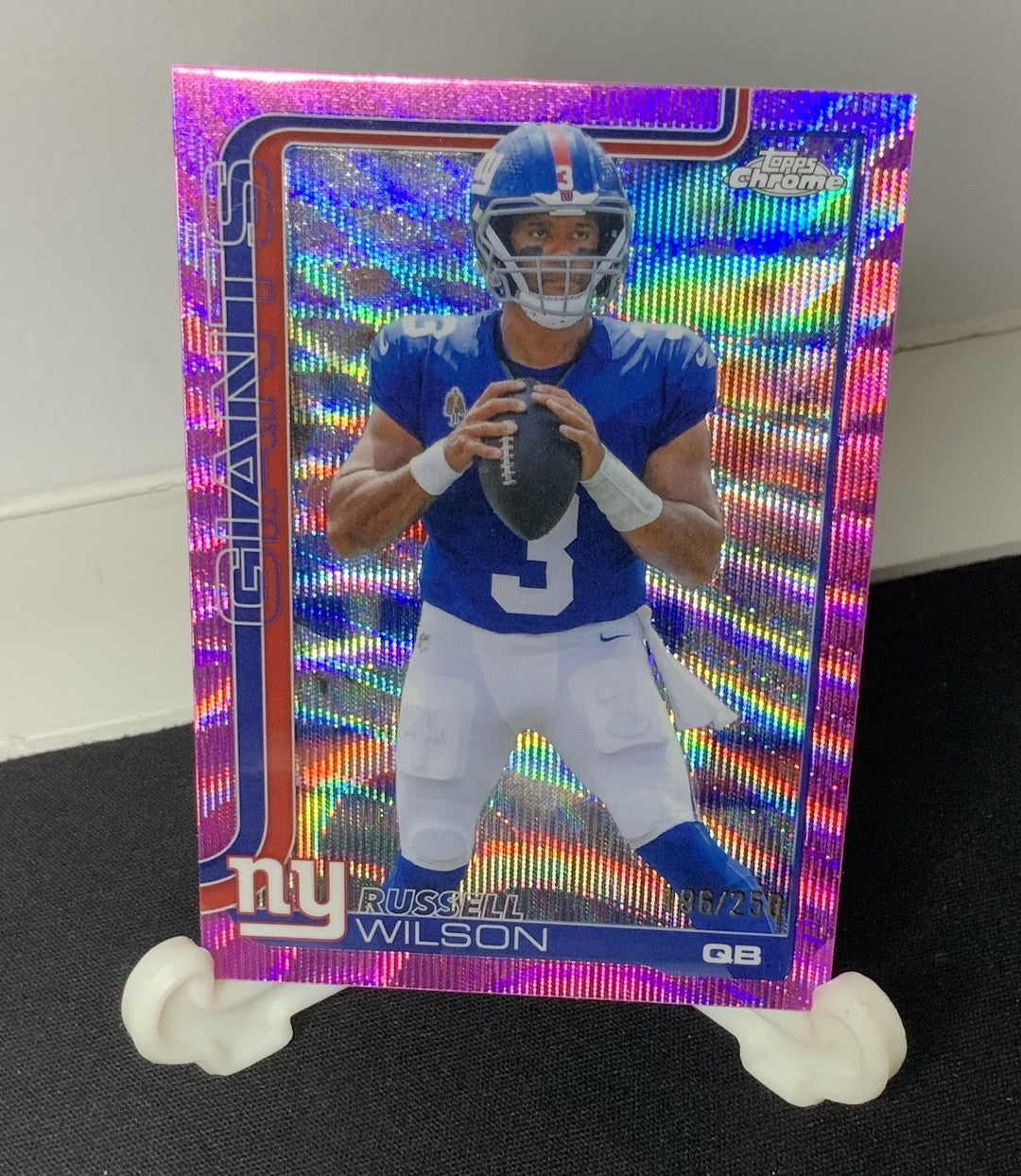 Russell Wilson 2025 Topps Chrome #229 Pink Wave Refractor /250 86/250 Giants QB