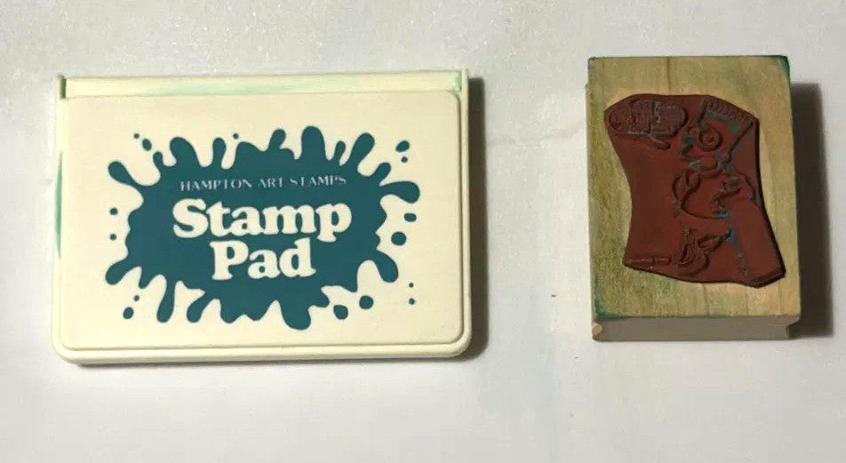 Hampton Stamp Pad + Vintage Bart Simpson Wood Rubber Stamp Lot 2pc