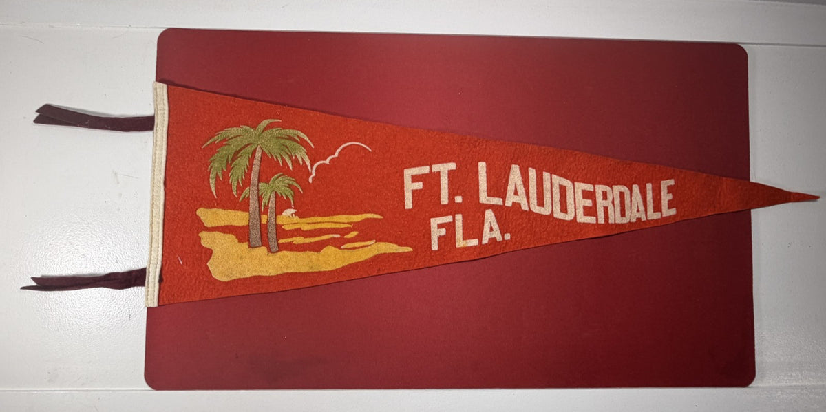 Vintage Ft Lauderdale Florida Felt Souvenir Pennant Palm Trees Beach 1950s