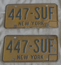 1966 NY New York License Plate MATCHED PAIR 447-SUF Original Antique Tag