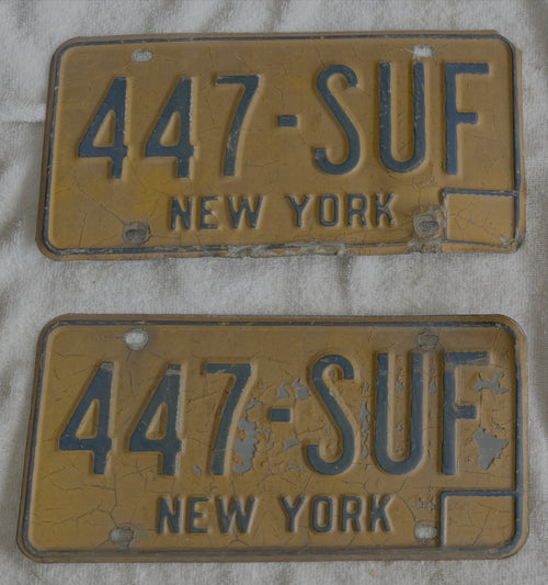 1966 NY New York License Plate MATCHED PAIR 447-SUF Original Antique Tag