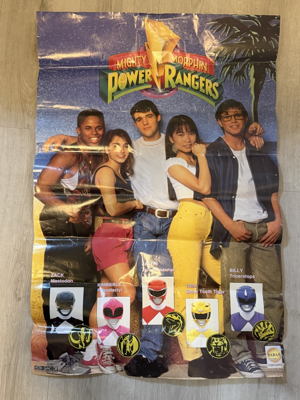Vintage 1993 Mighty Morphin Power Rangers Poster Western Graphics Saban MMPR