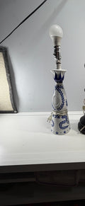 Vintage Blue White Porcelain Table Lamp Chinoiserie Floral Hand Painted Works