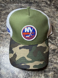 New York Islanders UBS Arena SGA Trucker Hat Ford Camo Mesh NHL Snapback Cap