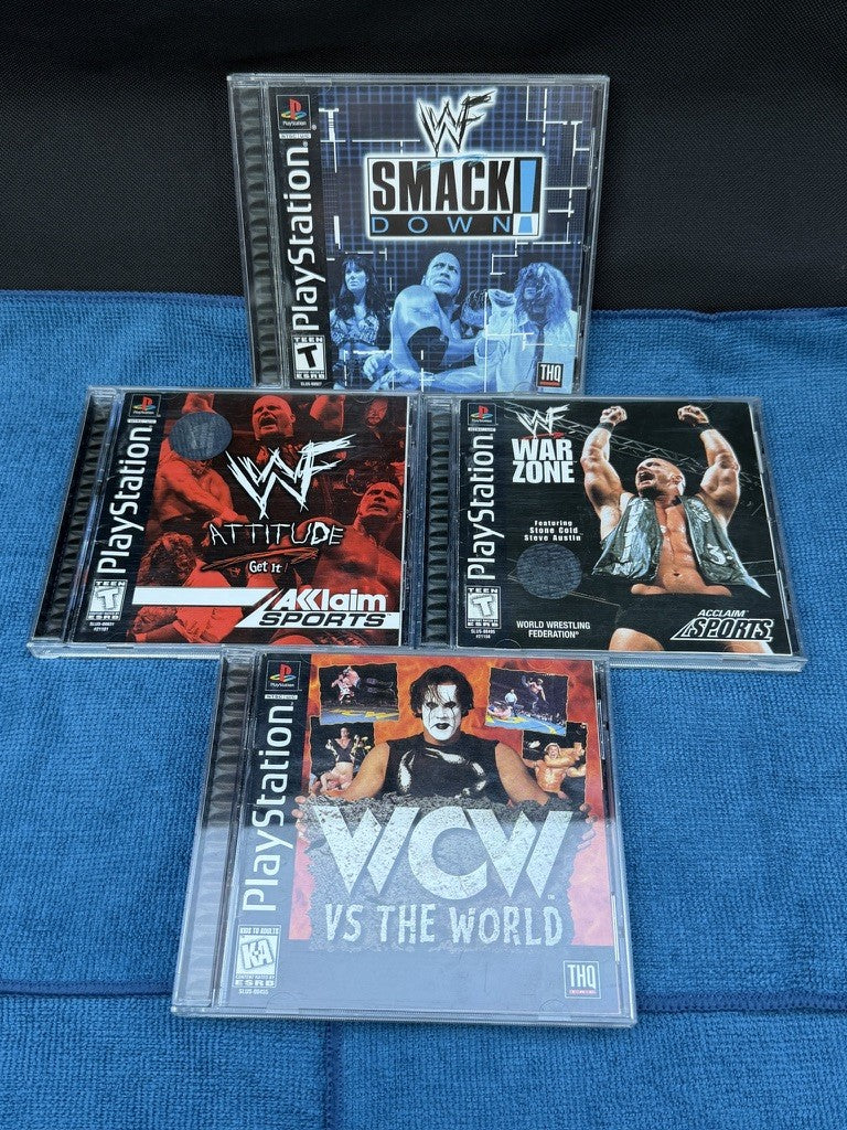 WWF Wrestling PS1 Lot 4 SmackDown Attitude War Zone WCW vs the World Complete