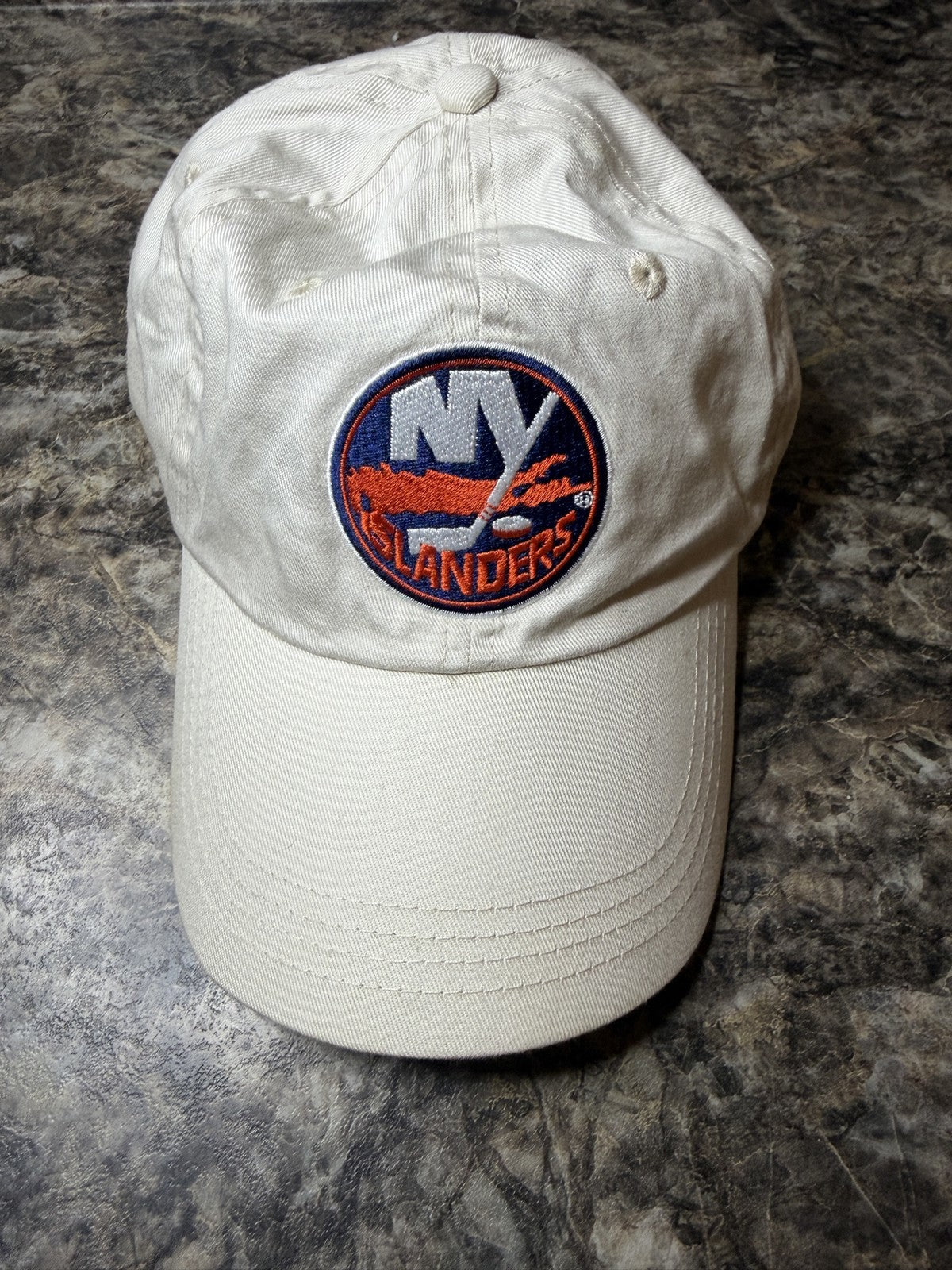 New York Islanders Imperial Headwear Dad Hat Cream Distressed NHL Strapback Cap