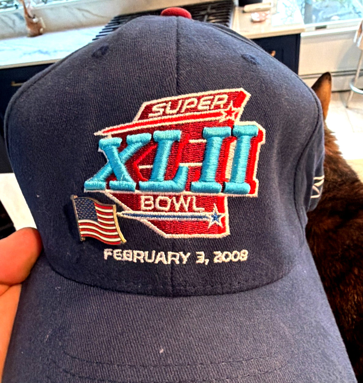 Reebok Super Bowl XLII 42 Hat Cap NFL 2008 Arizona Navy Blue Embroidered Flag