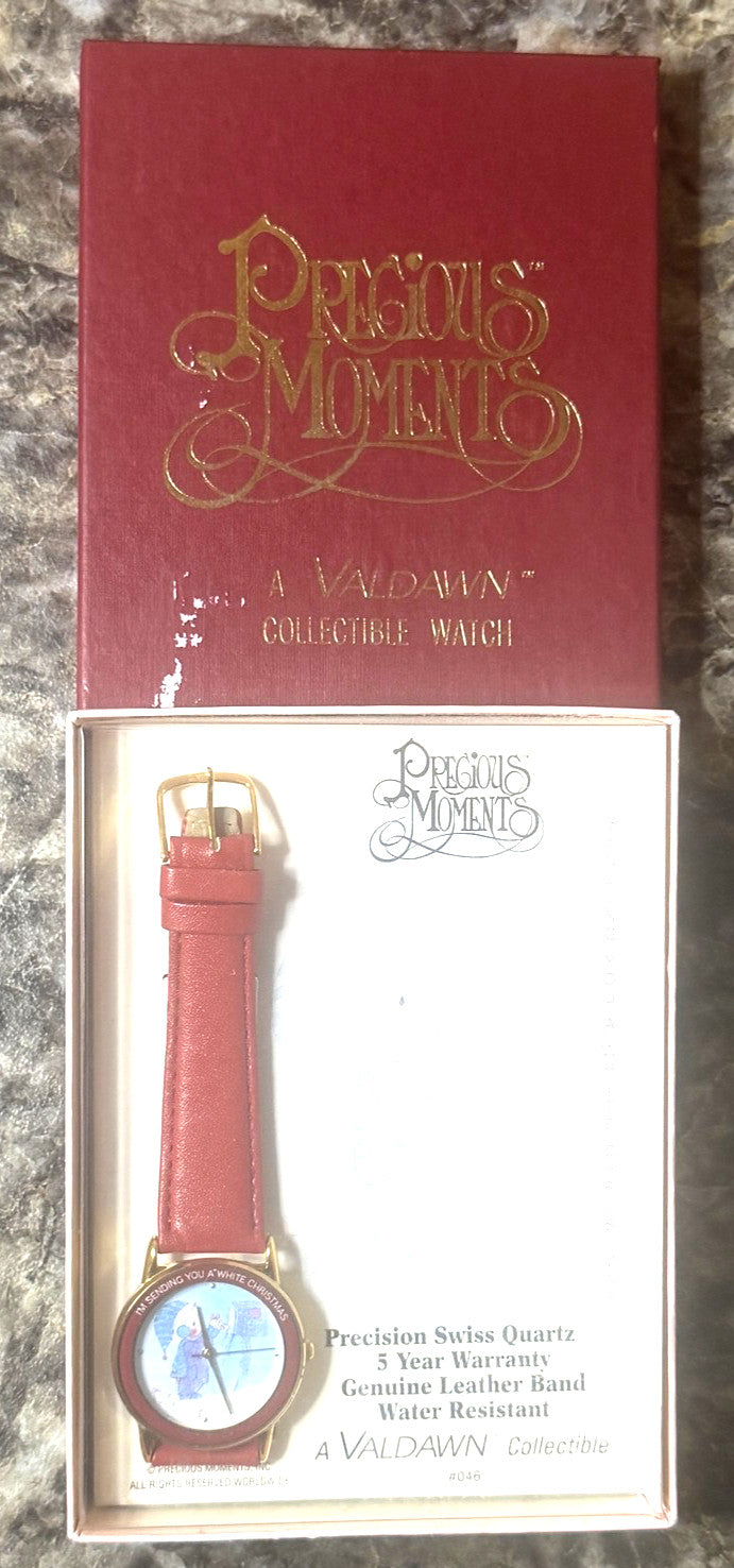Precious Moments Valdawn Watch No 046 Sending You A White Christmas MIB Red