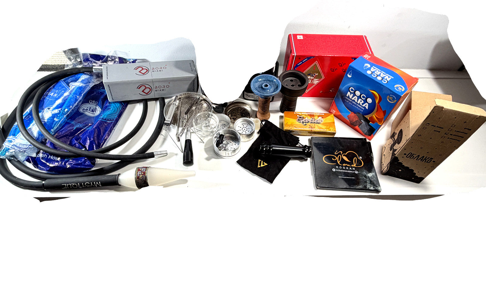 Hookah Bundle Lot Oblako Russian Bowl Mystique Hose CocoNara Charcoal + Ovente