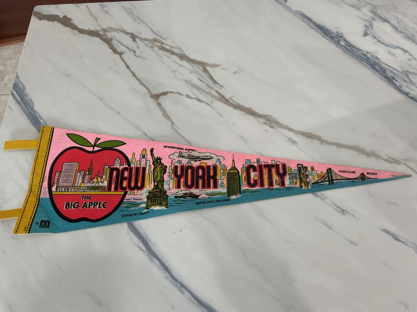 Vintage New York City Felt Pennant Big Apple Skyline World Trade Center 1970