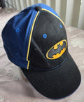 Vintage Batman Hat The Game DC Comics Oval Logo Black Royal Blue Yellow Piping