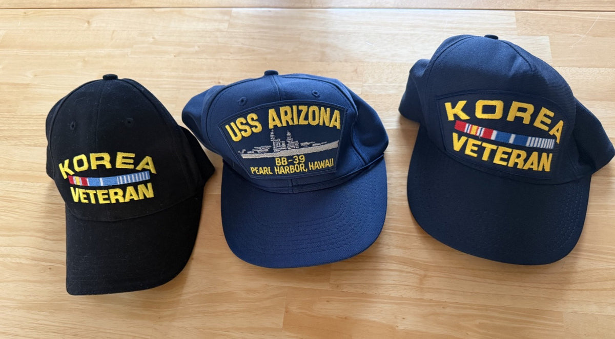 Korean War Veteran Hat Lot USS Arizona BB-39 Pearl Harbor Military Caps 3pc