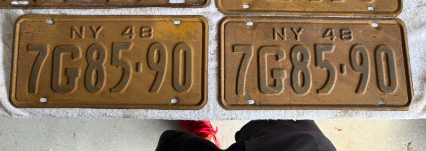 Antique 1948 New York License Plate MATCHED PAIR 7G85-90 NY Original Vintage