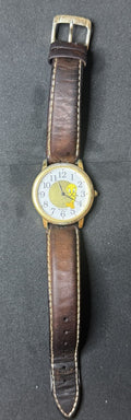 Armitron Looney Tunes Tweety Bird Watch 2000 Warner Bros Gold Tone Brown Leather