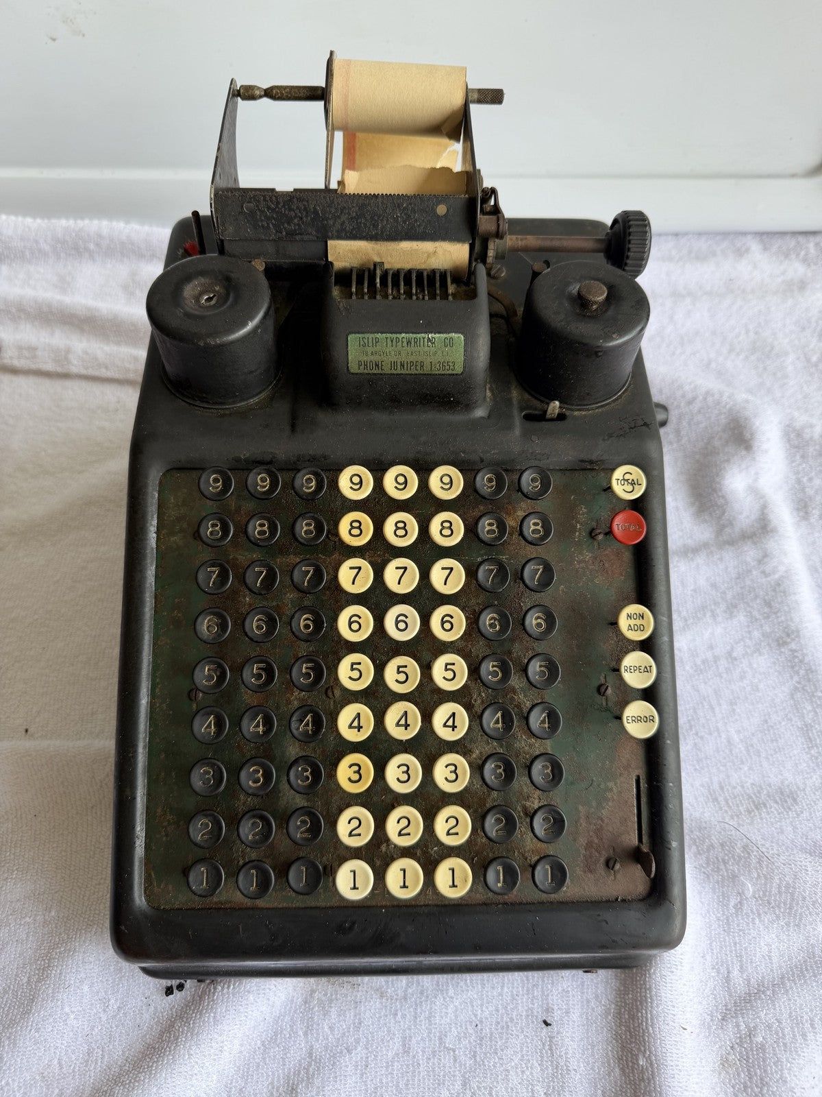 Antique Burroughs Manual Adding Machine Islip Typewriter Co East Islip NY Plaque