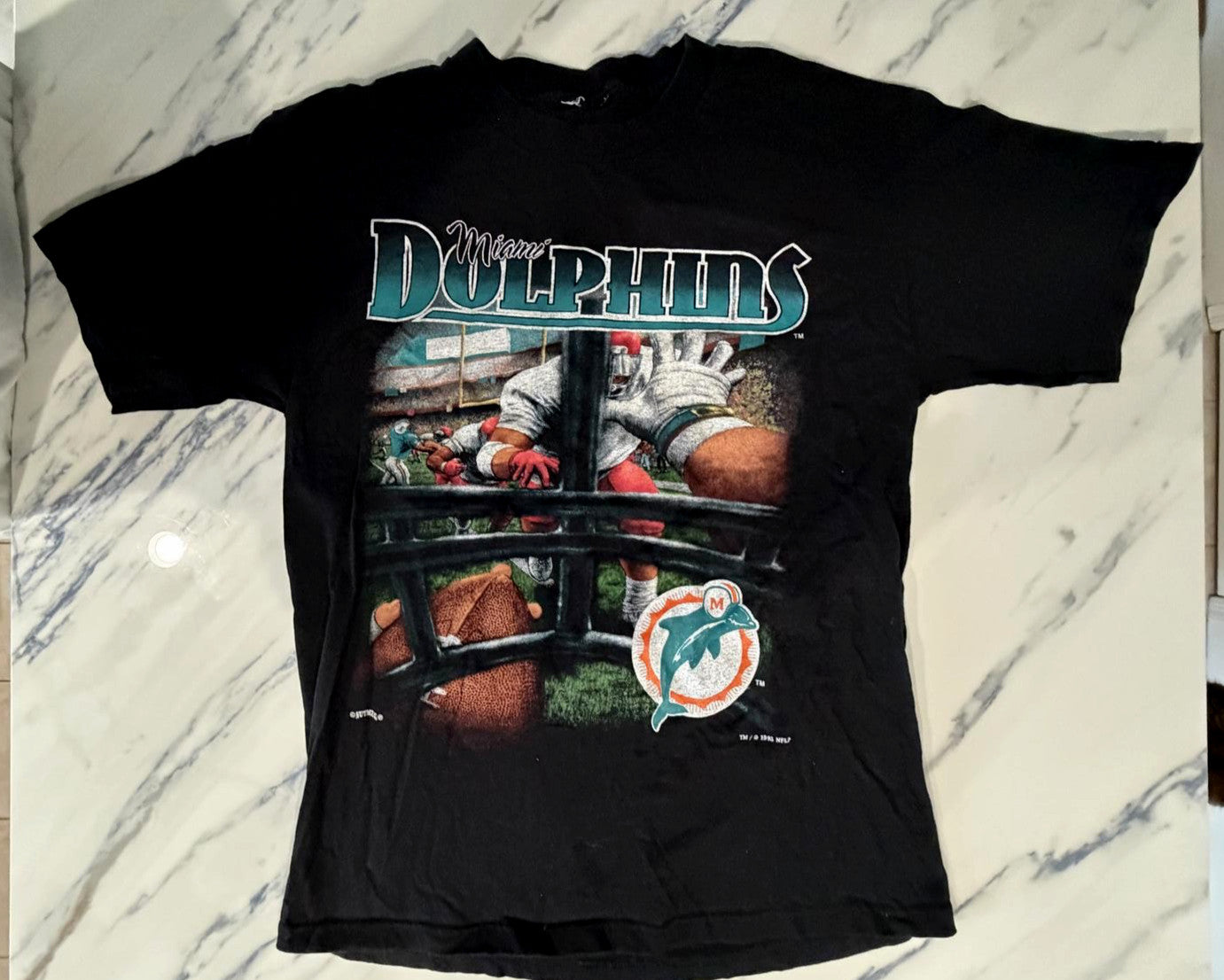 Vintage 1995 Miami Dolphins Nutmeg NFL T-Shirt Black Single Stitch Tee