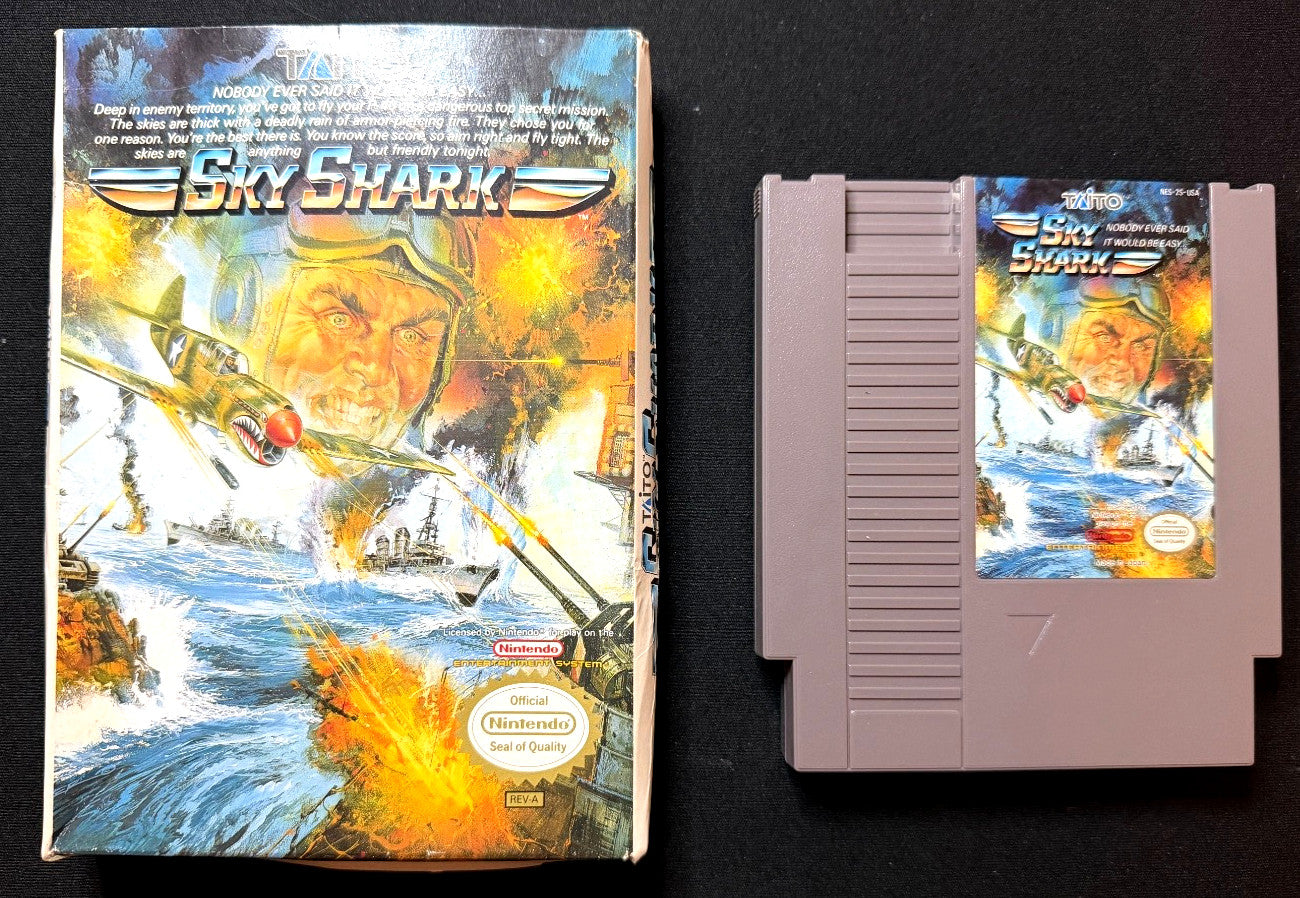 Sky Shark NES Taito 1989 Box + Cart Vertical Shooter No Manual Tested Original