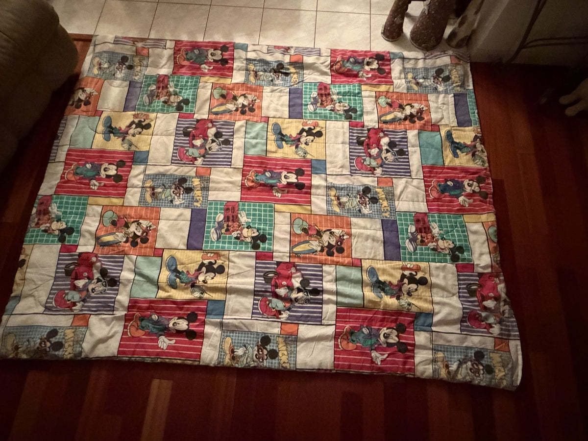 Vintage Mickey Mouse Patchwork Comforter Skateboard Surf Disney Twin 80s 90s