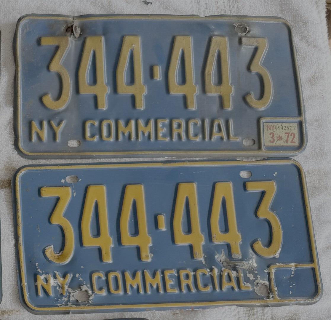 1972 1973 NY New York Commercial License Plate Two Close-Number Pairs 344 Lot 4