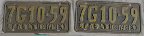 1940 NY Worlds Fair License Plate MATCHED PAIR 7G10-59 Original Antique Tag