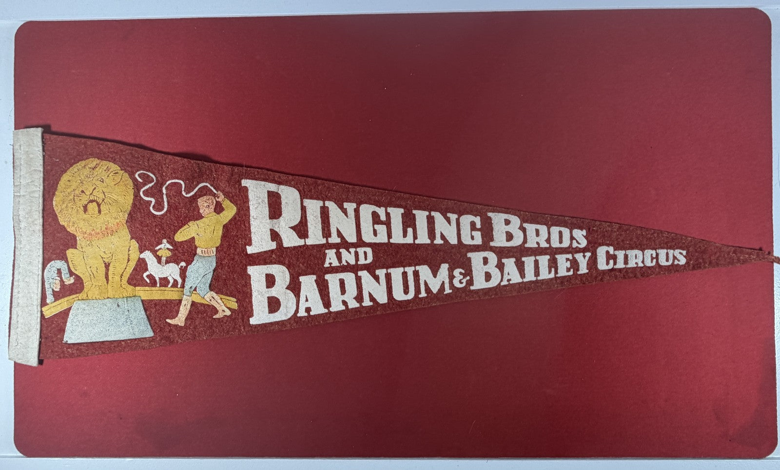 Vintage Ringling Bros Barnum & Bailey Circus Felt Pennant Lion Tamer 1940s 1950s