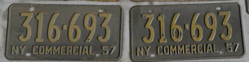 1957 NY Commercial License Plate Two Consecutive Pairs 316-692 316-693 Lot of 4