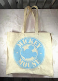 Disney Mickey Mouse Canvas Tote Bag Cream Blue Silhouette Logo Circle Print