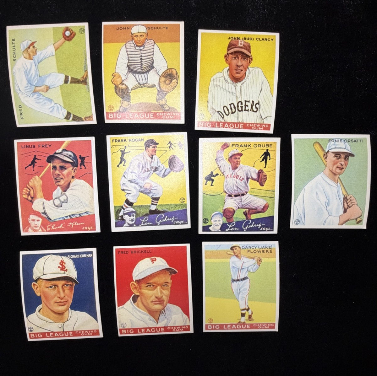 1934 Goudey Big League Reprint Lot Fred Schulte Linus Frey John Schulte MLB HOF1