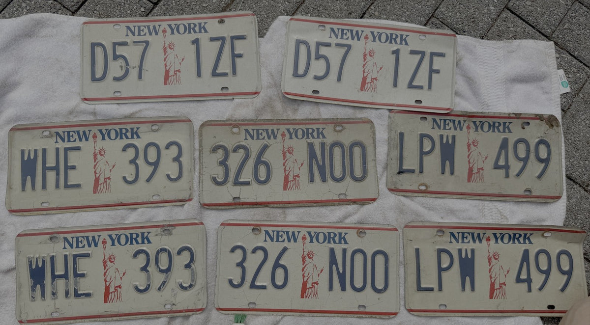 New York Statue of Liberty License Plate Lot 4 MATCHED PAIRS 8 Plates Original