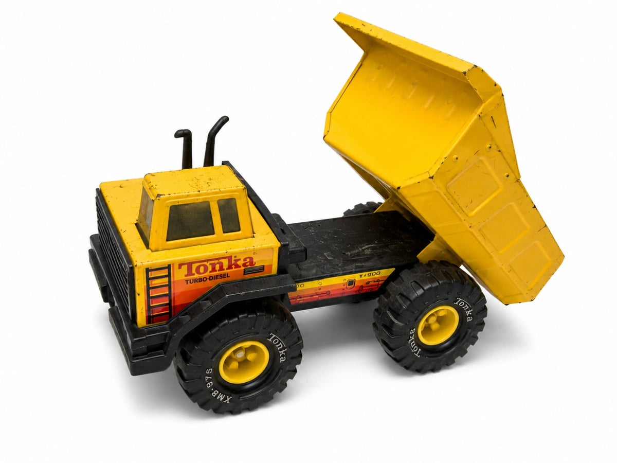 Vintage Tonka Turbo Diesel XMB-975 Pressed Steel Dump Truck 1980s Yellow 12in