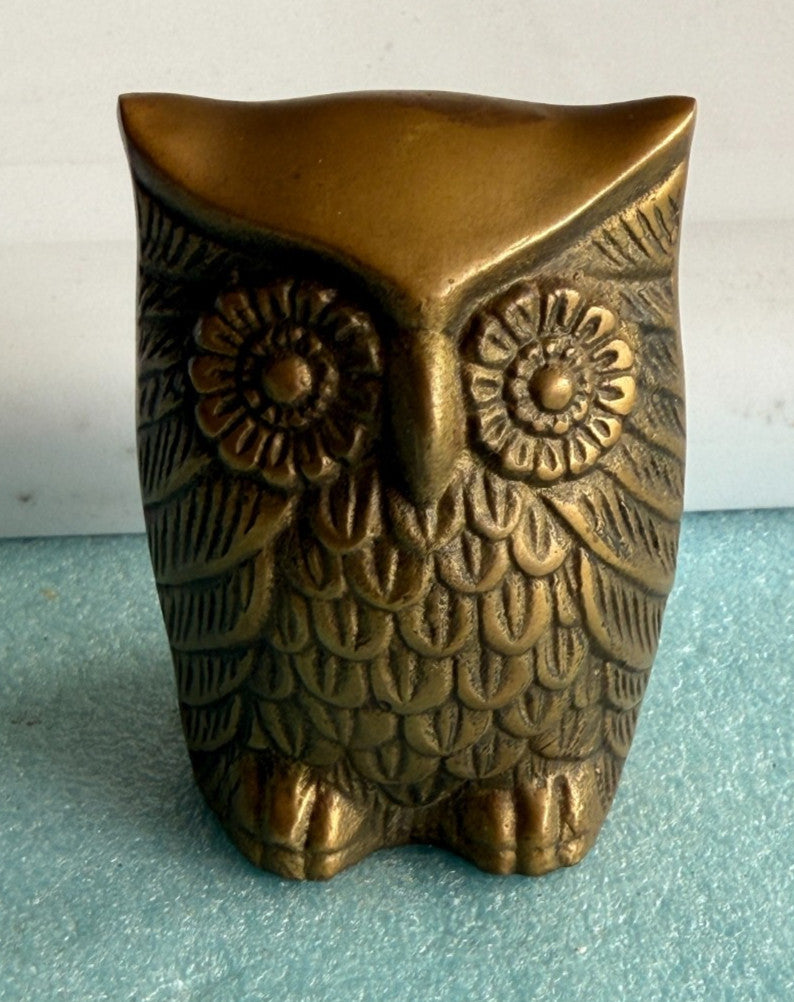 Vintage Leonard Silver Mfg Solid Brass Owl Figurine Korea MCM Original Label