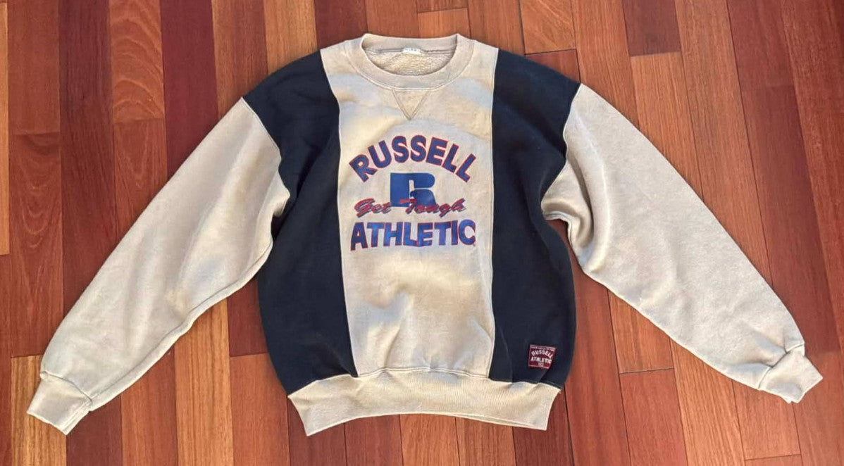 Vintage 90s Russell Athletic Get Tough Color Block Crewneck Sweatshirt Spell Out