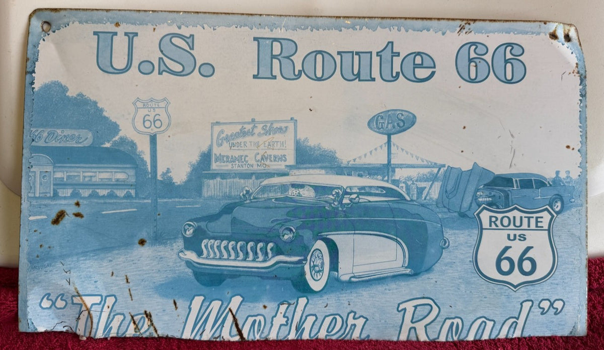 Vintage Style Tin Sign Lot of 3 Route 66 Surf City Santa Cruz Woody Wagon Decor
