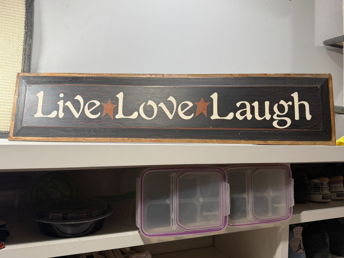 Live Love Laugh Primitive Wood Wall Sign Black Distressed Rustic Farmhouse 36in