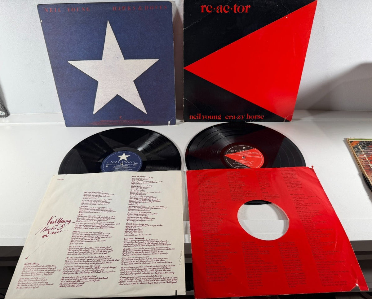 Neil Young Hawks & Doves + Re-ac-tor Crazy Horse Reprise 2-LP Vinyl Lot 1981