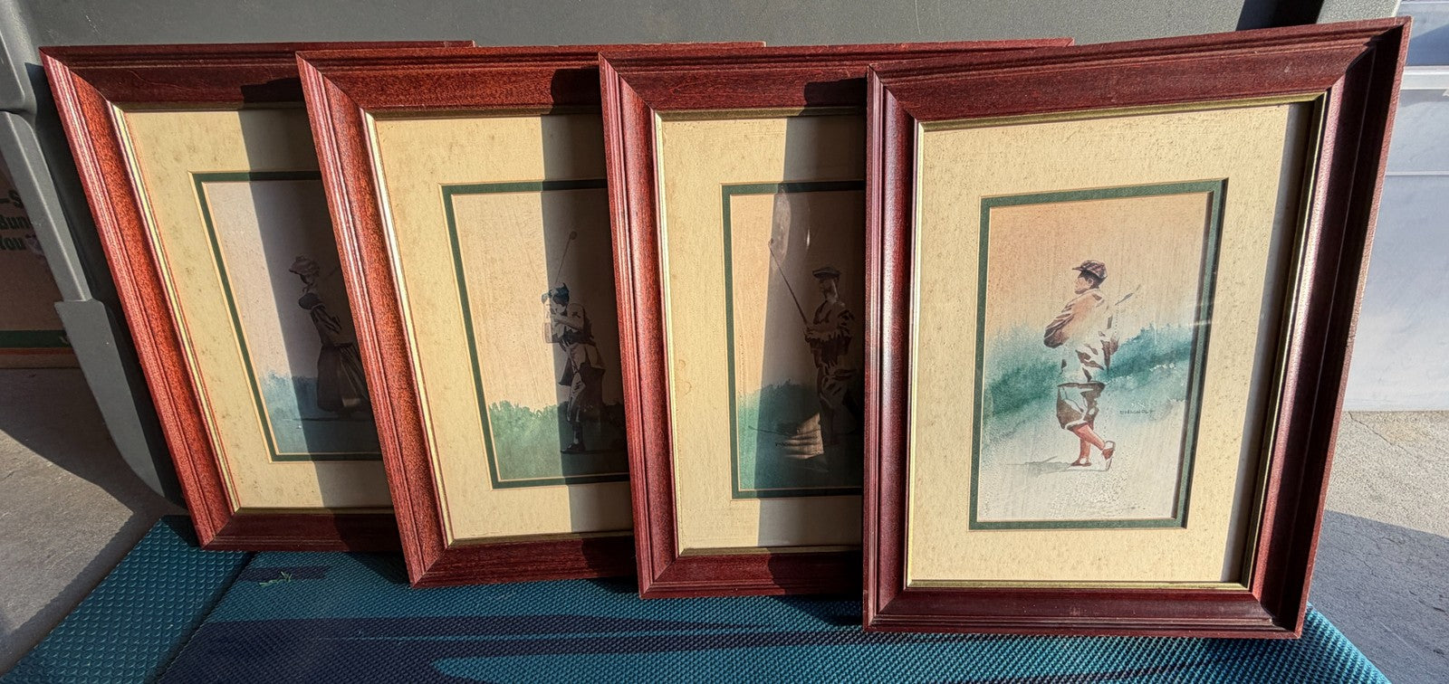 David Nichols Golf Watercolor Print SET OF 4 Signed Framed Vintage Golfer Art De