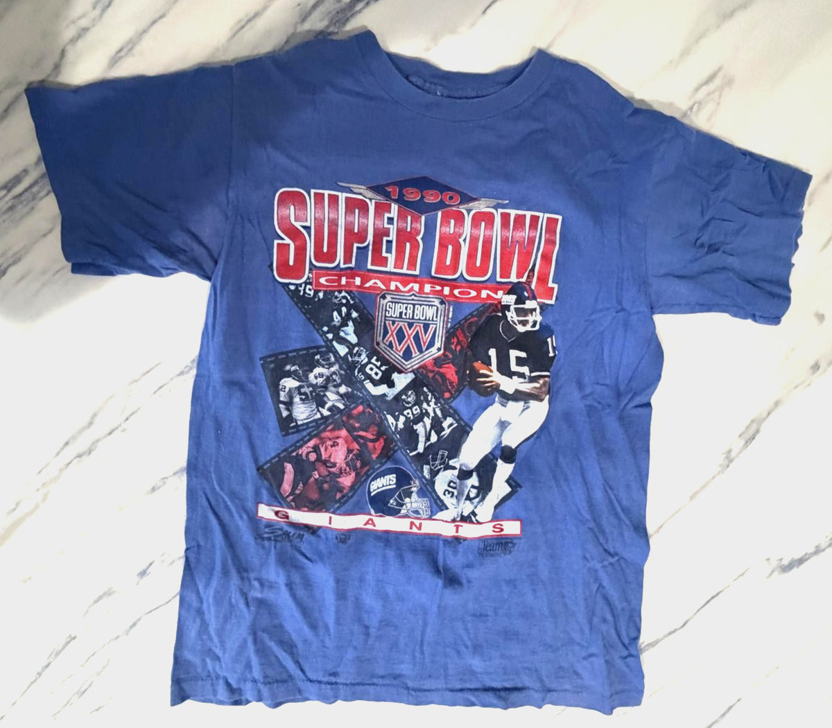 Vintage 1990 NY Giants Super Bowl XXV Champions Tee Salem Sportswear NFL Blue
