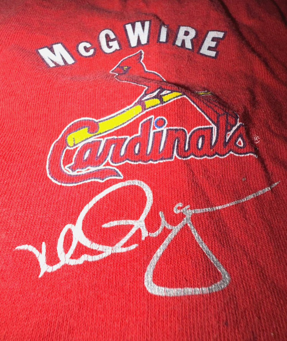 Mark McGwire St Louis Cardinals Autographed Signature Red T-Shirt 1990s Vintage