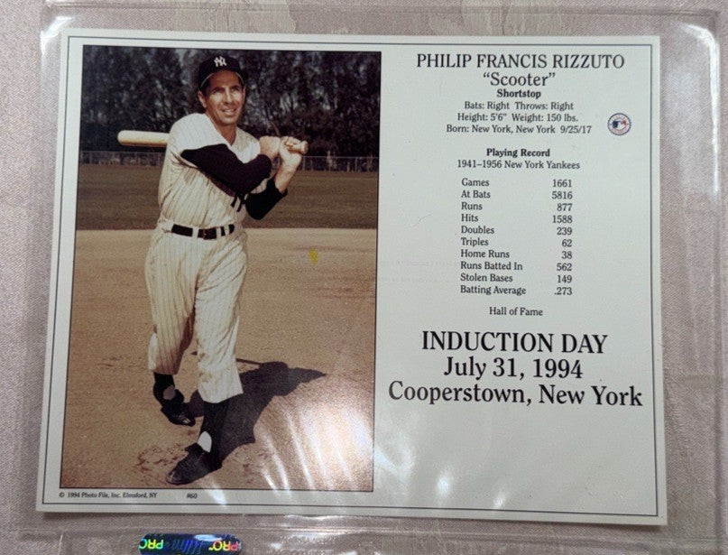 1994 Phil Rizzuto Scooter Hall of Fame Induction 8x10 Photo Yankees Photo Pic NR