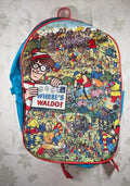 Vintage 1990 Wheres Waldo Kids Backpack Blue Red Martin Handford Scene Print